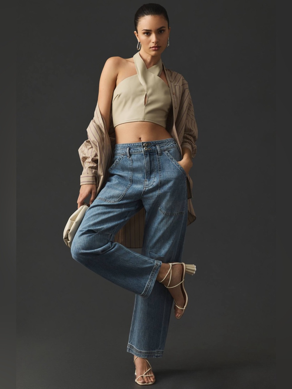 Anthropologie Pilcro Wide Leg Barrel Leg Blue Relaxed Knee-Tuck Denim Jeans